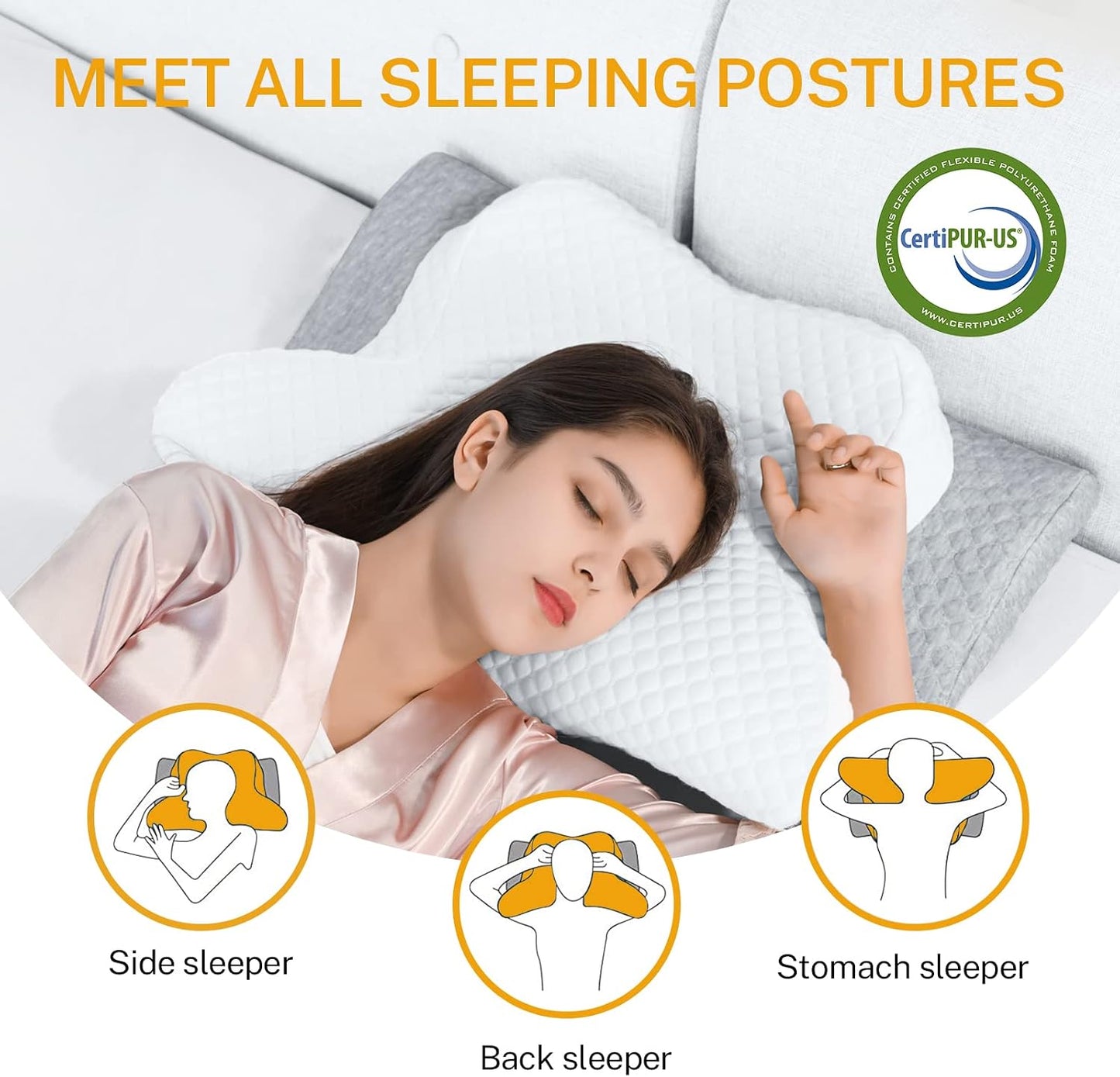 Cervical Neck Pillow for Pain Relief, Butterfly Shape, 24x15 Inch | Ergonomic, Washable Cover, Shoulder Support, ,Orthopedic Pillow, Stomach Side Back Sleeper, Adjustable, Gift