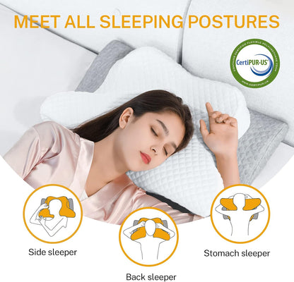Cervical Neck Pillow for Pain Relief, Butterfly Shape, 24x15 Inch | Ergonomic, Washable Cover, Shoulder Support, ,Orthopedic Pillow, Stomach Side Back Sleeper, Adjustable, Gift