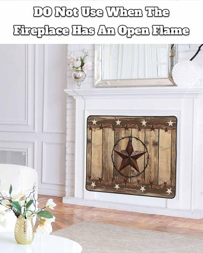 Rustic Country Magnetic Fireplace Cover, Fireplace Draft Blocker, Western Stars Brown Texture Wooden Print Fireplaces Blanket for Heat Loss/Cold Air, Fireplaces Draft Stopper for Inside 39''x32''