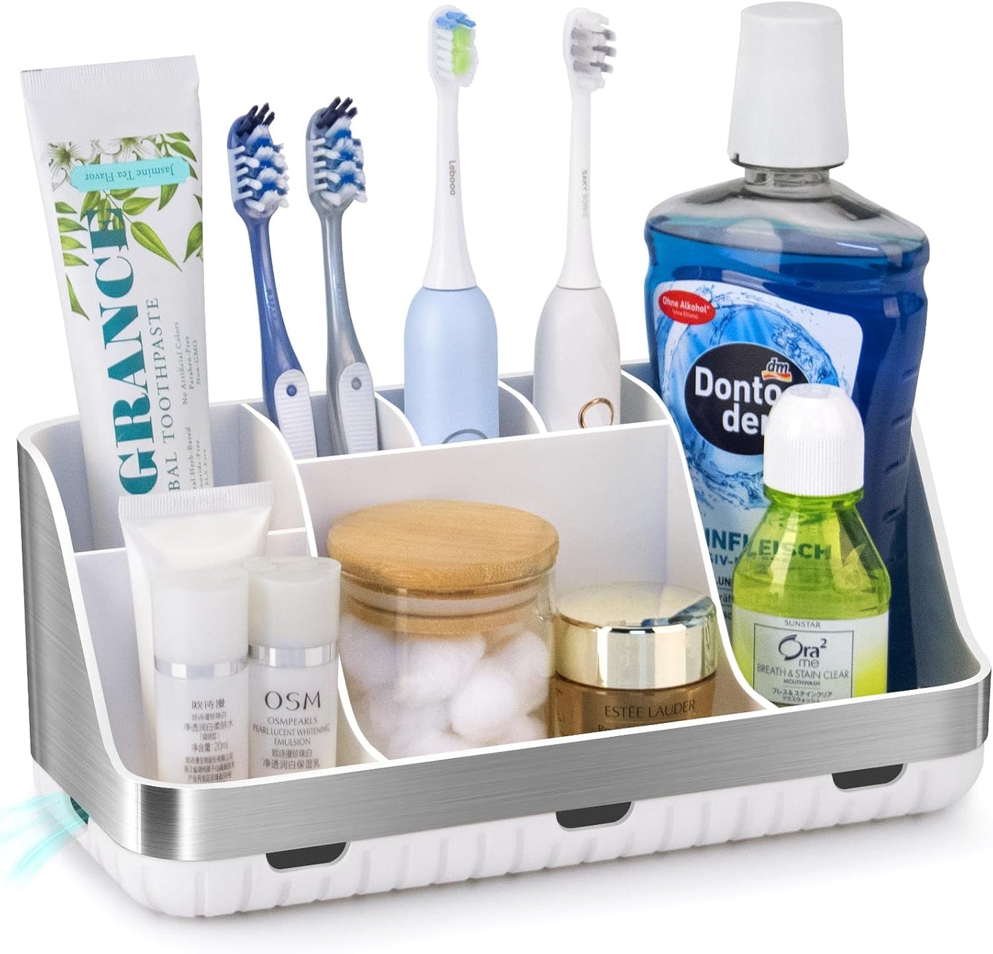 GFWARE Black Toothbrush Holder - 7 Slots Bathroom Organizer Countertop with Drainage Matte Black Electric Toothbrush and Toothpaste Holder for Bathroom Accessories Sink Storage