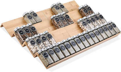 Bamboo Spice Rack Tray - Spice Drawer Organizer for Kitchen Cabinets Storage and Organization (Jars Not Included, 8 Individual Pieces, Not Adjustable)