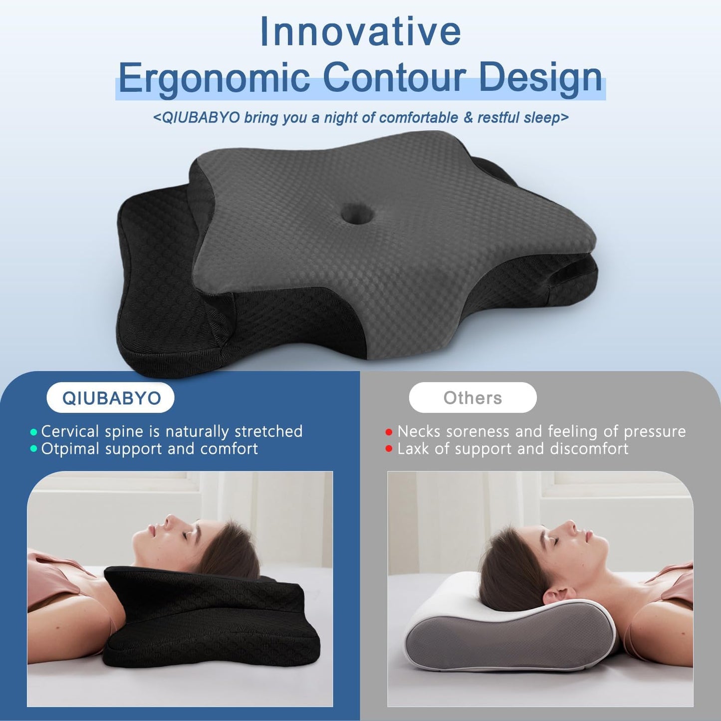 Pain Relief Cervical Pillow for Neck Support, Adjustable Ergonomic Pillow | Cozy Sleeping, Odorless Orthopedic Memory Foam Pillow, Contour Bed Pillow for Side Back Stomach Sleeper