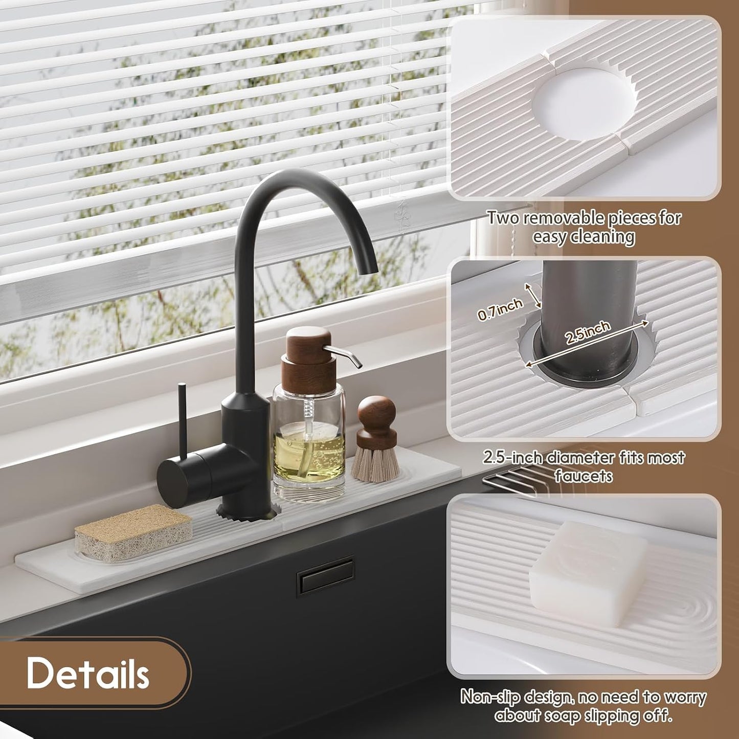 Faucet Mat for Kitchen Sink, Diatomite Quick Drying Tray , 15.8 Inch Kitchen Sink Splash Guard and Bathroom Stone Trays for Counter. Super Absorben.White.