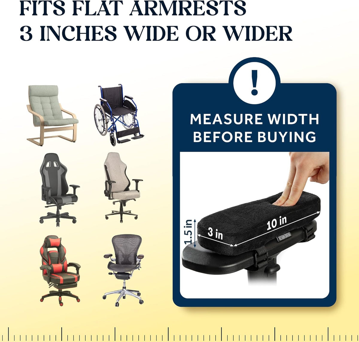 WESTERN COMFORT Thick Armrest Pads - Memory Foam Office Chair Arm Pads - Arm Rest for Desk Chair & Gaming Chair Armrest Pads - Chair Arm Covers - Elbow Support