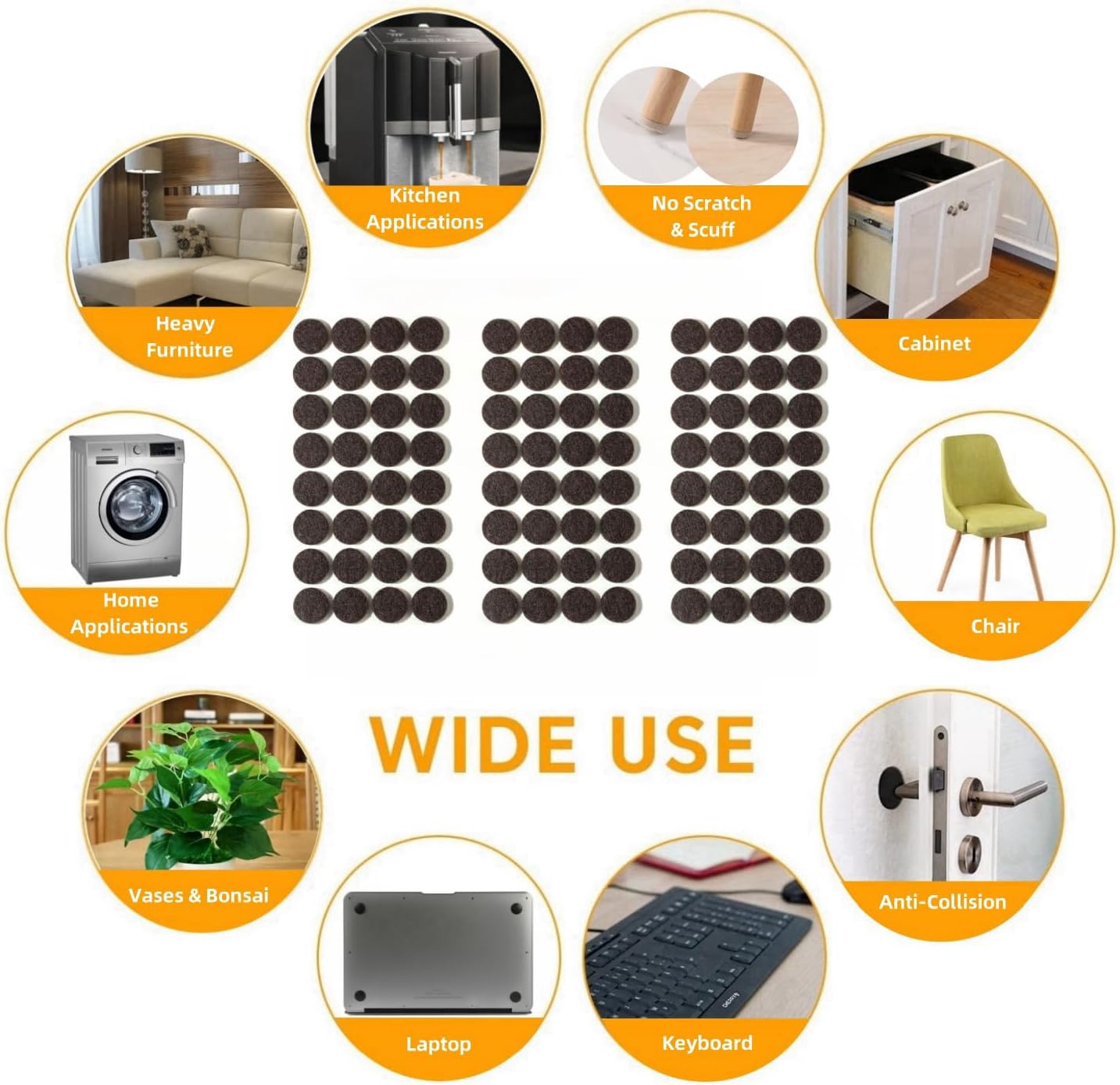 Felt Pads Small 3/8" Felt Pads for Cabinet Doors Bumpers, Cabinet Cushion Dots Felt Cabinet Door Stops, Self Adhesive Thick Bumper Pads to Protect Surfaces -Anti Scratch 234 Pcs Round Brown