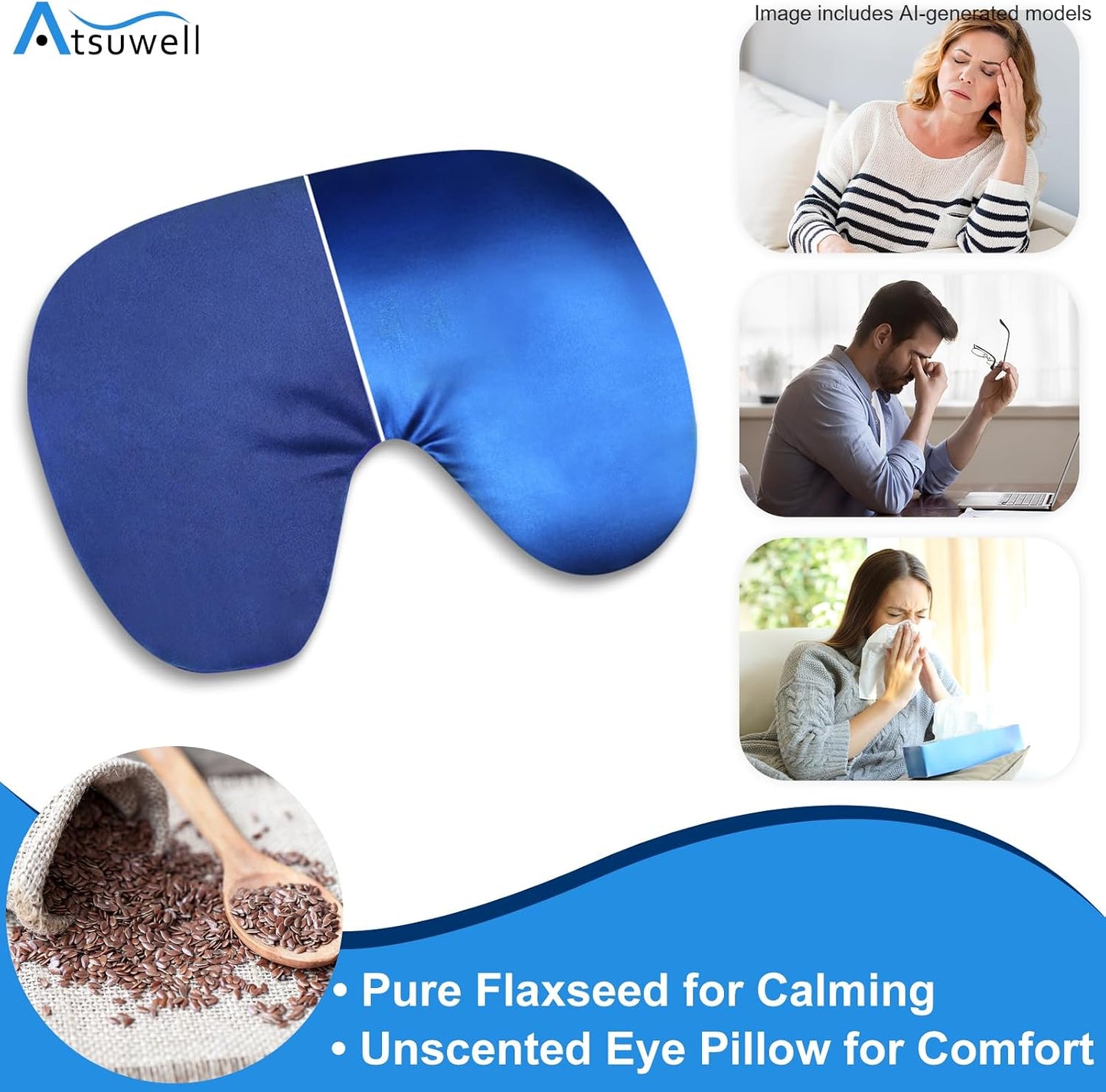 Atsuwell Sinus Mask Microwavable, Heated Eye Masks for Dry Eyes, Pink | Sinus Relief Mask, Warm Cold Compress for Face Eye Fatigue, Unscented Flaxseed Moist Heat, Weighted Eye Mask for Sleeping