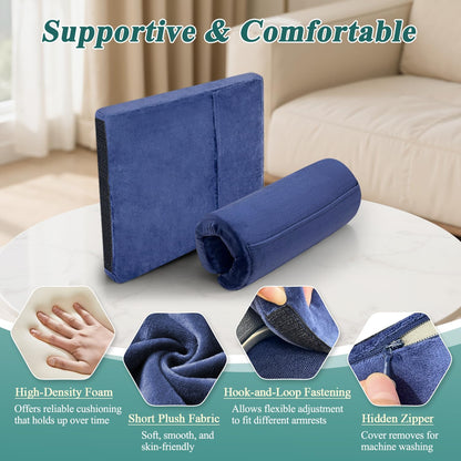 Wheelchair Armrest Covers Pads (2 Pcs), Foam Arm Rest Cover Cushion for Wheelchairs, Accessories Pads for Transport Electric Wheel Office Chair Arm Rests, Non-Slip Arm Support Cushions with Pockets