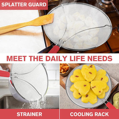 Splatter Screen for Frying Pan,Silicone Grease Splatter Guard, Heat-Resistant Splatter Guards for Cooking,Dishwasher Safe (9.8", 11.4", 13")