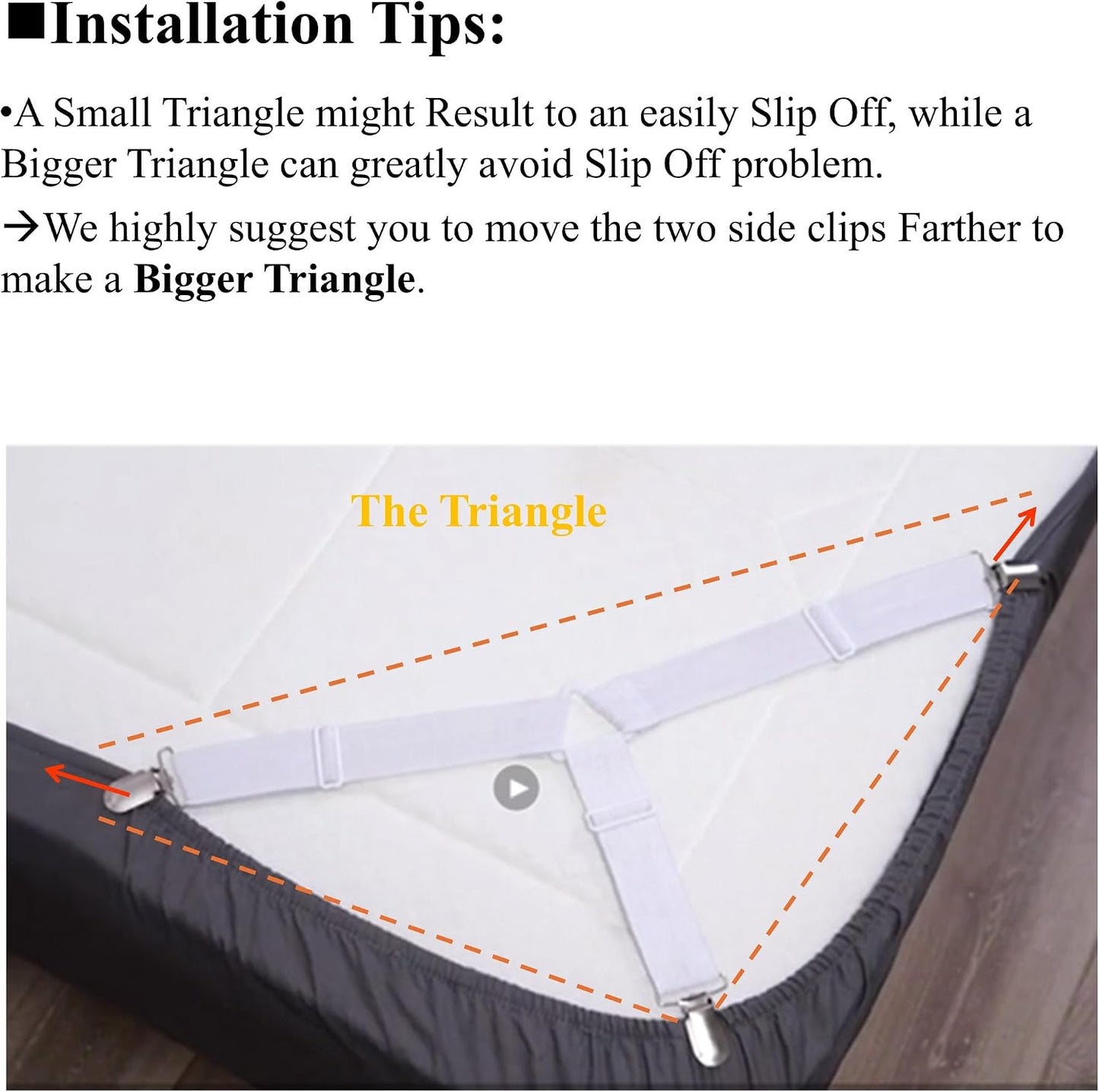 RayTour Bed Sheet Holder Straps 4 Pack - Elastic Sheet Keepers for Fitted Sheets | Four adjustable three-clip holders secure one fitted sheet; wide elastic straps help keep all four mattress corners in place.