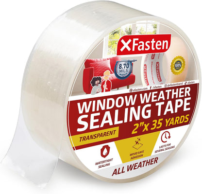 XFasten Window Weather Sealing Tape for AC Gaps, No Residue 2 Inch x 105 Feet, 8.7 Mil Thick Removable Air Conditioner Tape for Window Sealing, Door Gap Insulation, Summer Heat, Dust, Winter Drafts