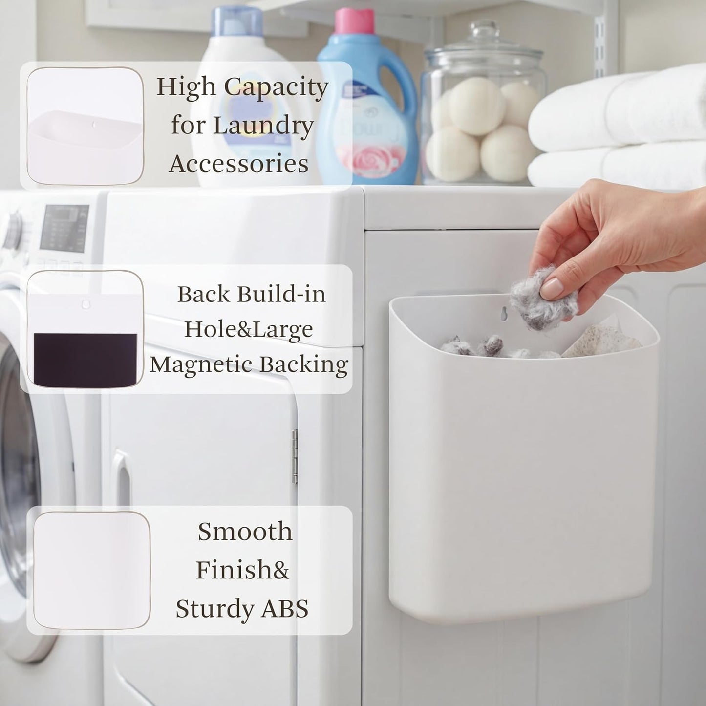MONJITA Lint Bin for Laundry Room, Magnetic Lint Trash Can for Dryer, Modern Lint Holder, Lint Box for Laundry Room Organization, Wall Mounted Trash Can for Laundry Decor (Black)