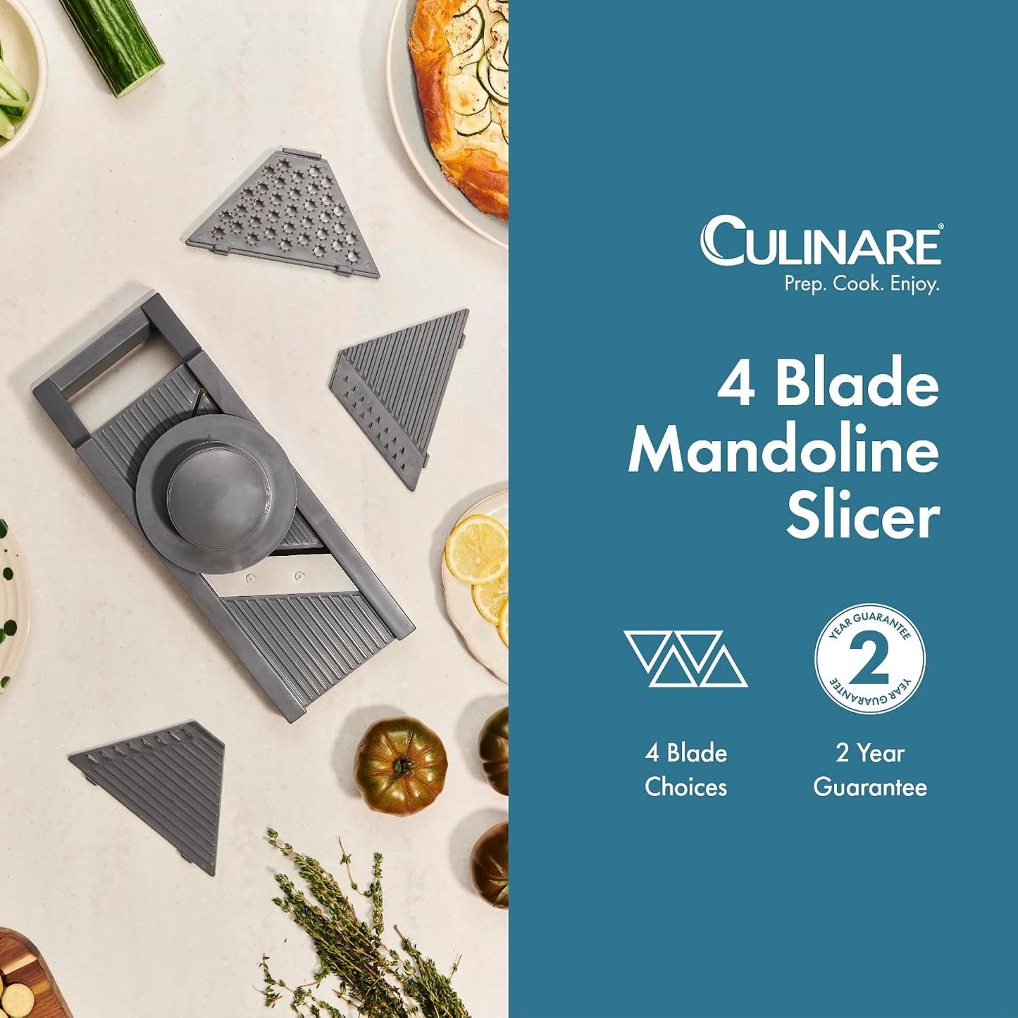 Culinare Multi-Blade Mandoline Slicer, Vegetable, Cheese Chopper and Grater, 4 Interchangeable Blades, Safety Guard, Non-Slip Base
