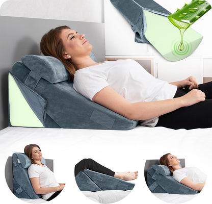 Lunix LX6 FSA 3-Piece Compact Support for Reading, Rest & Leg Elevation, Premium Odor-Free Orthopedic Bed Wedge Pillow Set, Memory Foam, Washable Cover, Pebble White