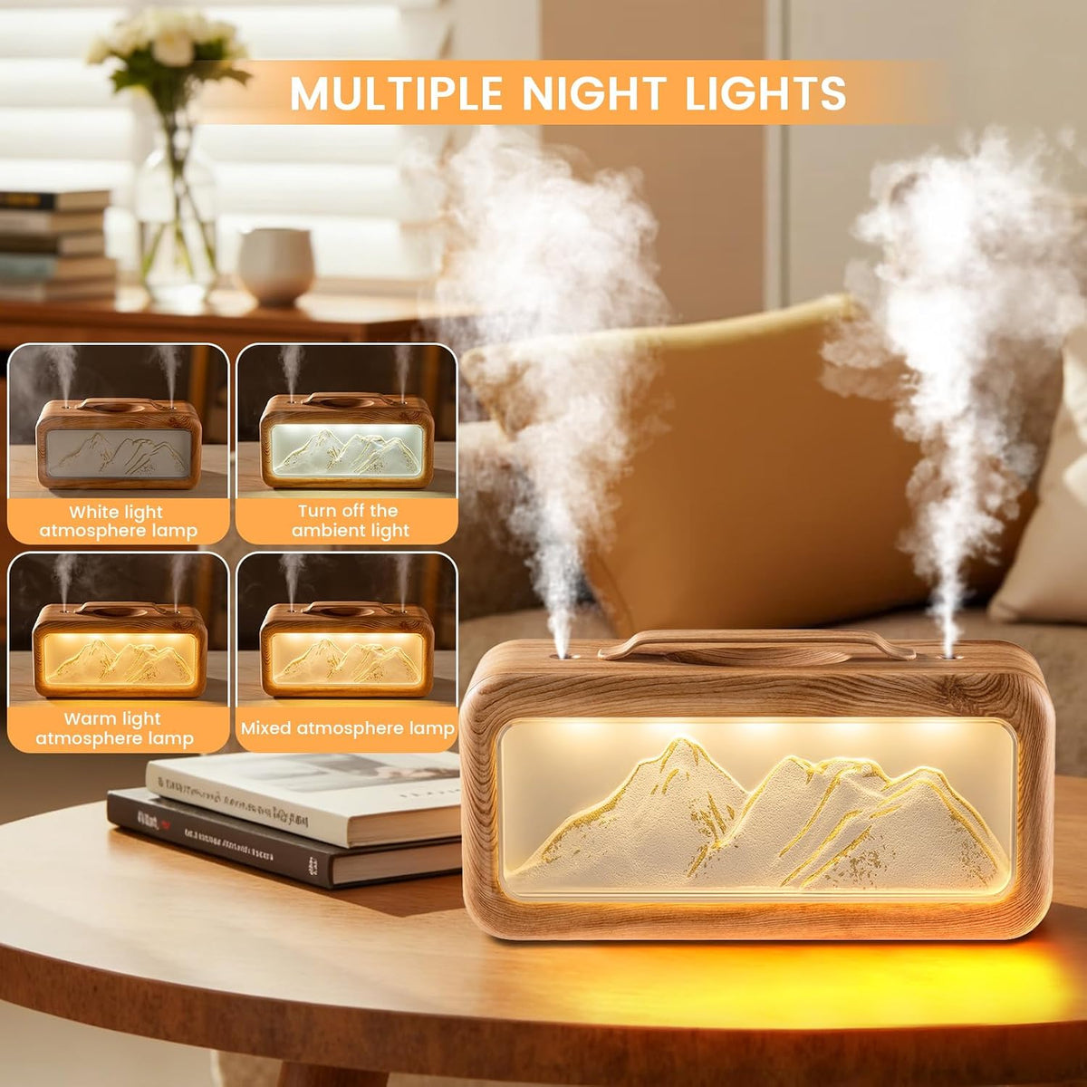 HEEYCEM Humidifiers for Bedroom, 600ml Cool Mist Humidifier with Night Light, 23dB Quiet Operation, Mini Baby Humidifier,for Bedroom, Nursery, Office, Plants(Wood Grain）