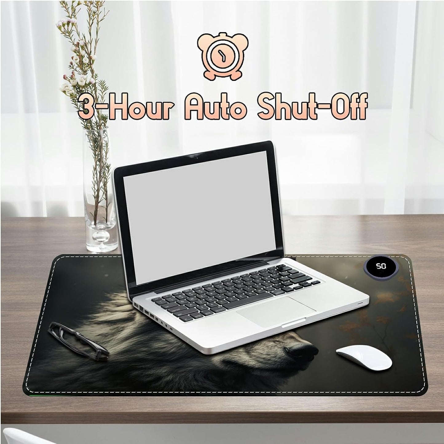 Heated Desk Pad Heated Large Mouse Pad, Electric Quickly Warm Desk Mat with 3 Levels Heating 3 Hours Auto Shut-Off, 31.5" x 13" Warm Gaming Mousepad Hand Foot Warmer, Baby Elephant