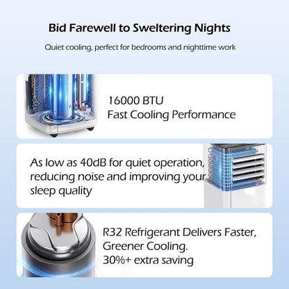 16000 BTU Portable Air Conditioners with WiFi APP | 5-in-1 Fast Cooling for 850 Sq.Ft, Dehumidifier, Fan, 24H Timer, Quiet 40dB Sleep Mode for Home - Included window kit