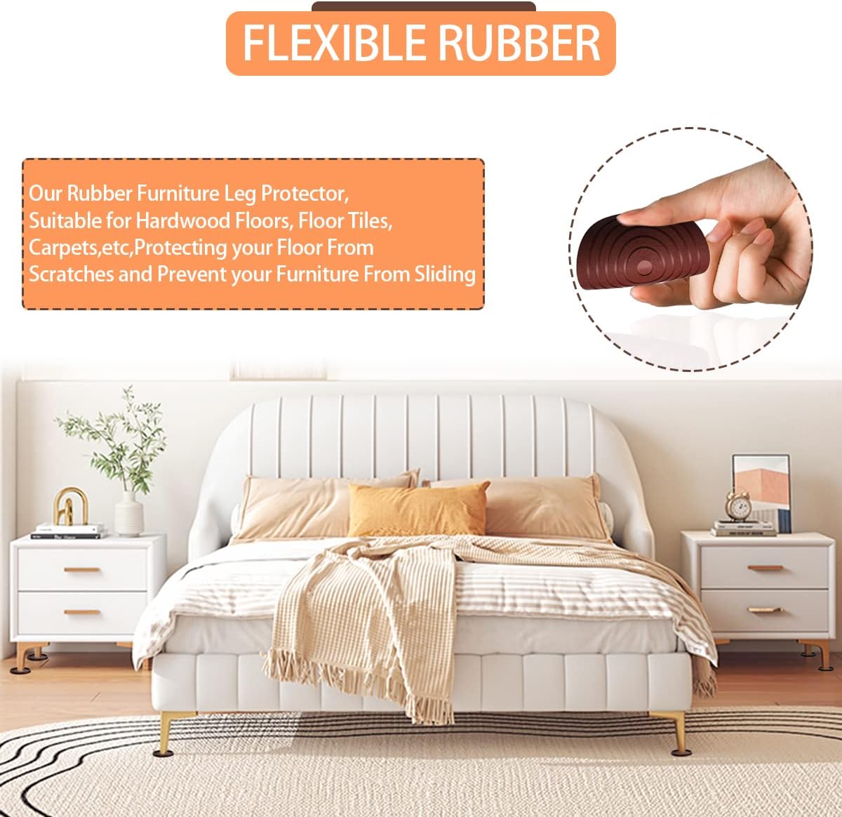 12Pcs 2.5in Furniture Coasters Non-Slip Bed Leg Pads Round Rubber Anti Sliding Caster Cups for Hardwood Floors Brown