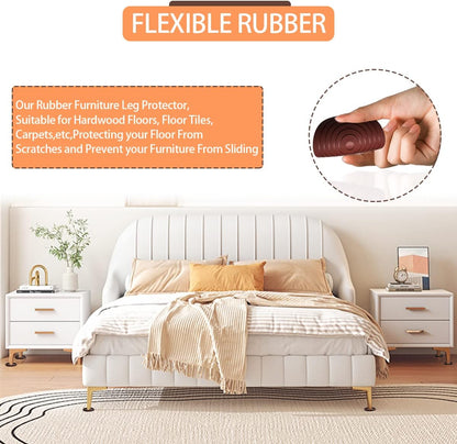 12Pcs 2.5in Furniture Coasters Non-Slip Bed Leg Pads Round Rubber Anti Sliding Caster Cups for Hardwood Floors Brown