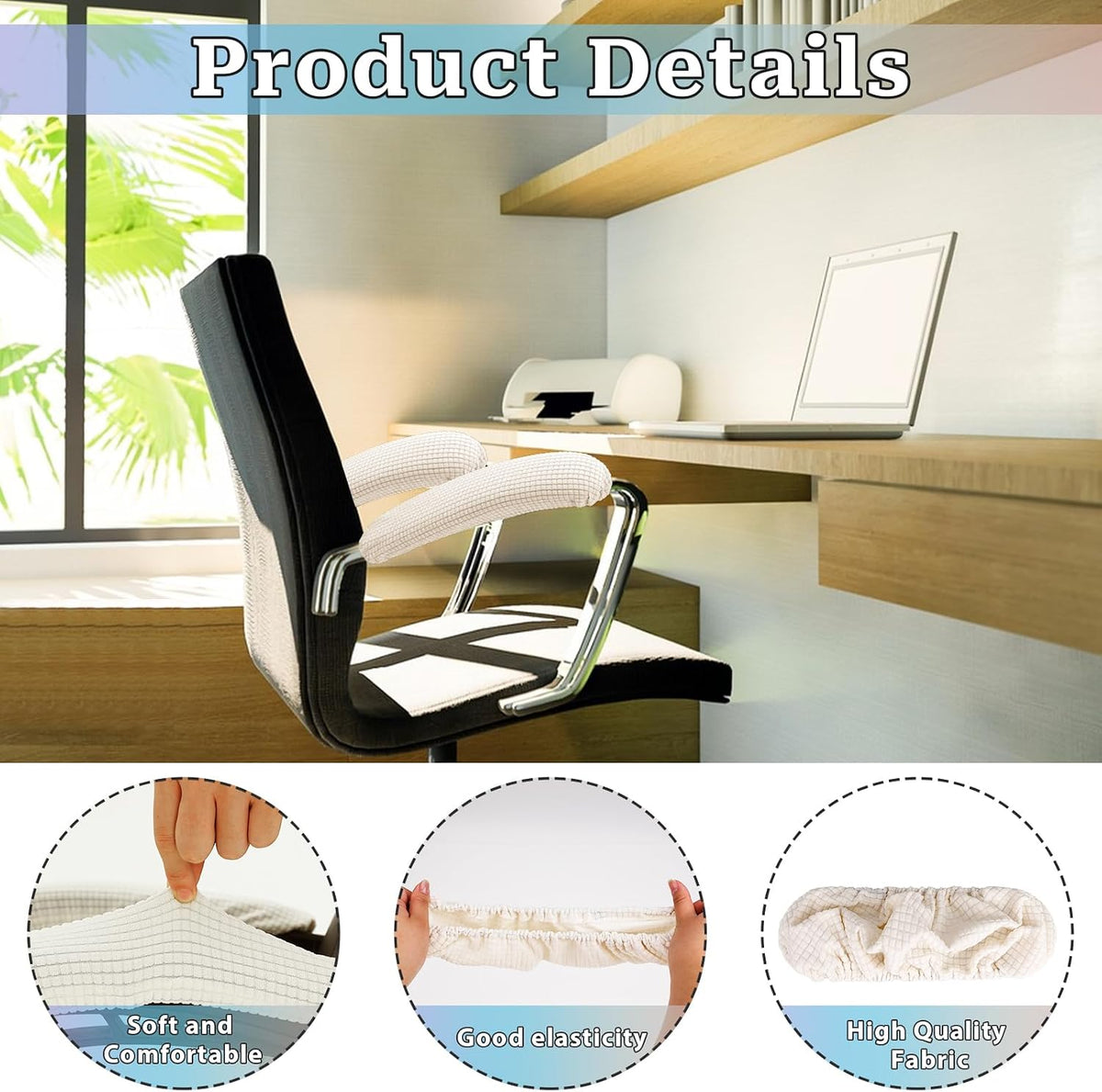 Vin Beauty Office Chair Armrest Covers, 2Pcs Office Removable Arm Rest Covering, Elastic Chair Armrest Covers, Office Seat Hand Rest Protector, Arm Covers Protectors for Office Chair(Black)