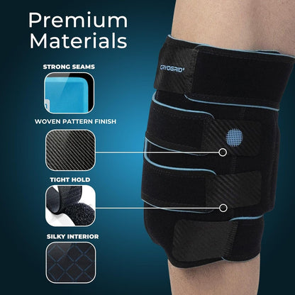 Cryogrid Knee Ice Pack Wrap - Reusable Cold Therapy Knee Ice Brace for Pain Relief, Swelling, Surgery Recovery, Arthritis, Patella & Meniscus Tear - Adjustable Compression Clay/Gel Wrap for Injuries