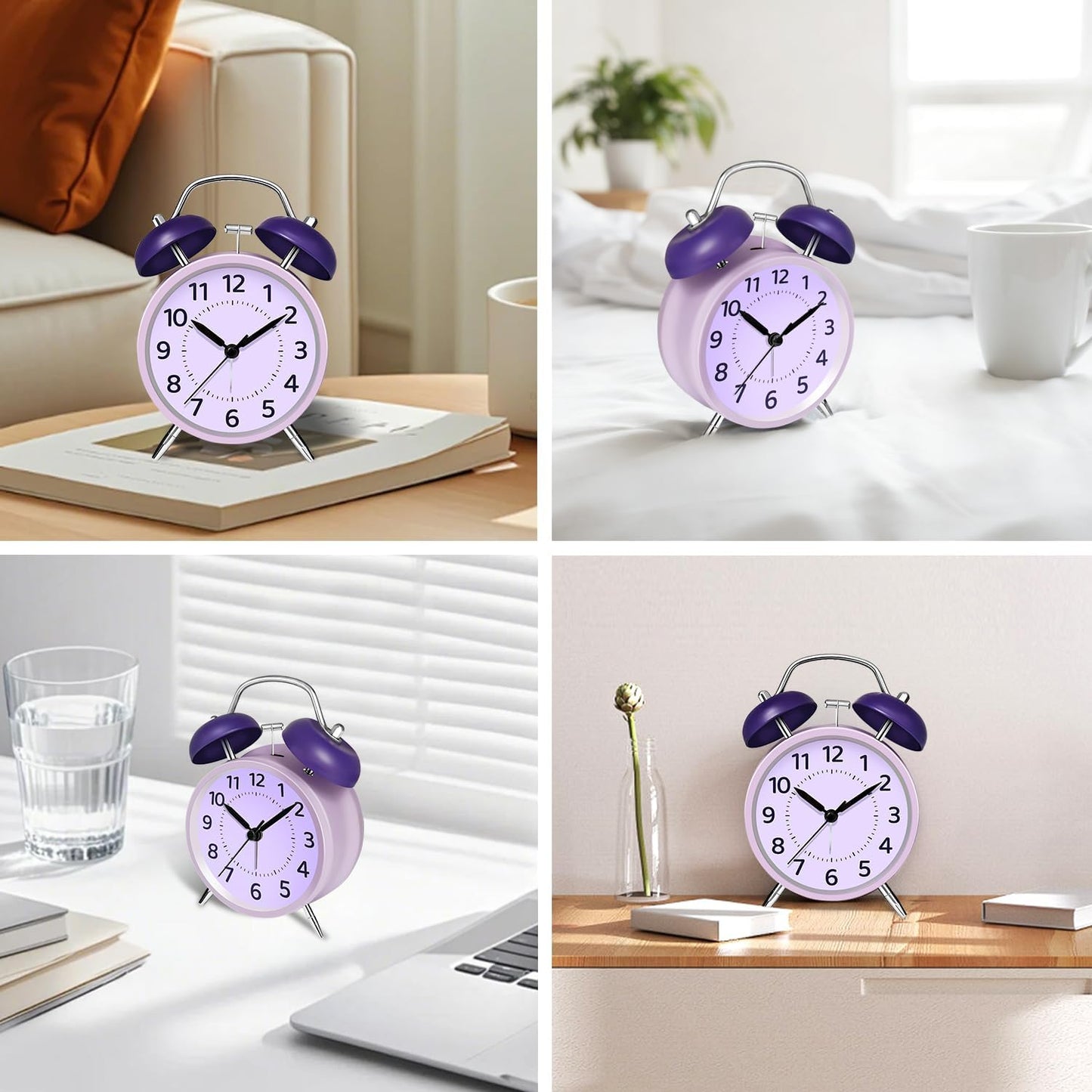 4.5" Analog Alarm Clock for Heavy Sleepers, Loud Battery Operated Alarm Clocks with Light, Metal Silent Desk Clock for Bedrooms, Retro Bedside Clocks for Kids Girls Women Mother Seniors, Pink