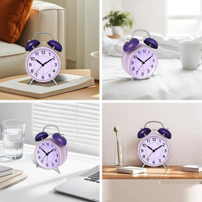4.5" Analog Alarm Clock for Heavy Sleepers, Loud Battery Operated Alarm Clocks with Light, Metal Silent Desk Clock for Bedrooms, Retro Bedside Clocks for Kids Girls Women Mother Seniors, Pink
