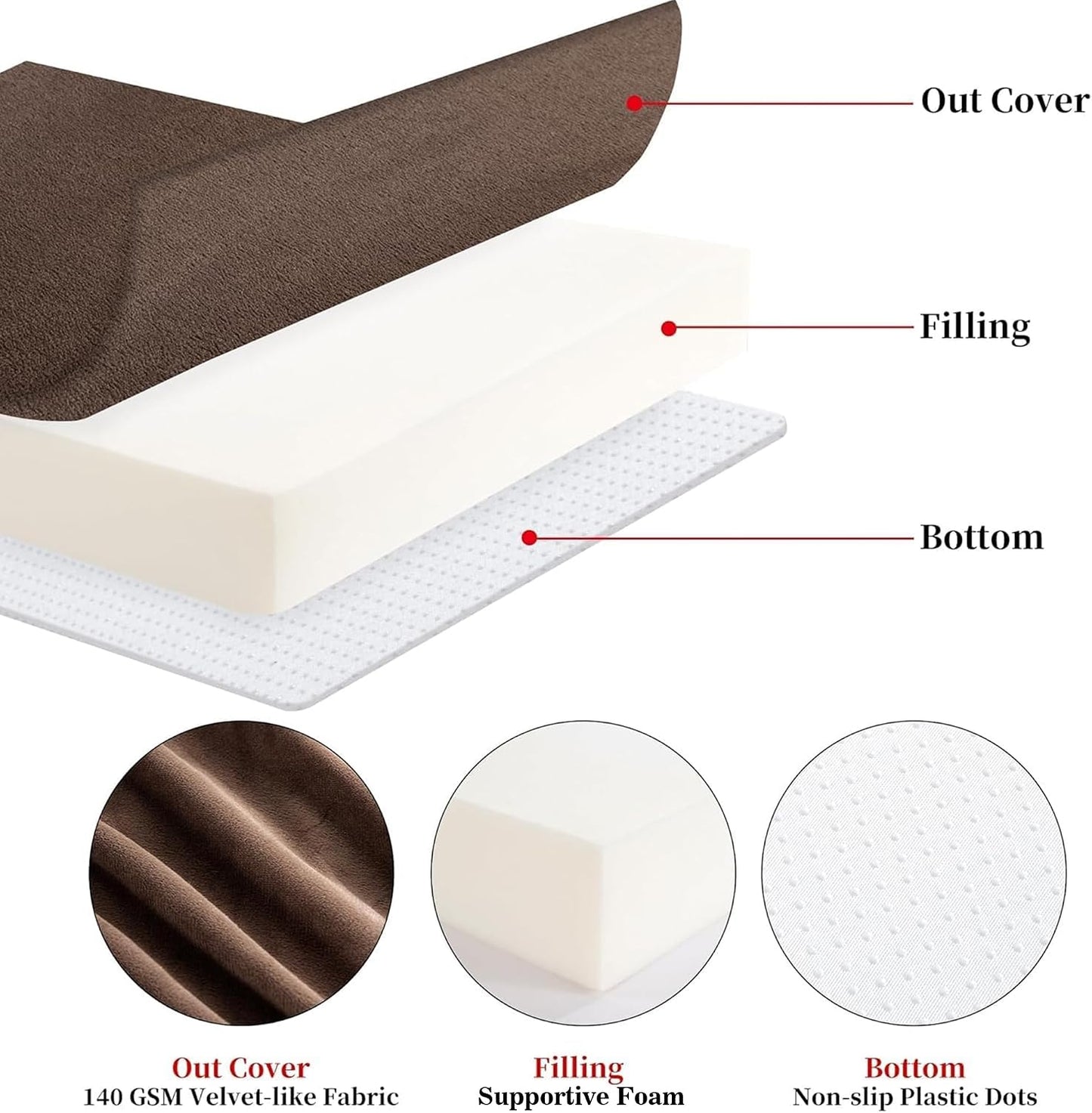 HOMBYS Foam Lumbar Support Pillow for Recliner with Recliner Chair Seat Cushion-Thick Seat Cushion for Elderly with Long Back Support, Extra Large & Non-Slip, Brown
