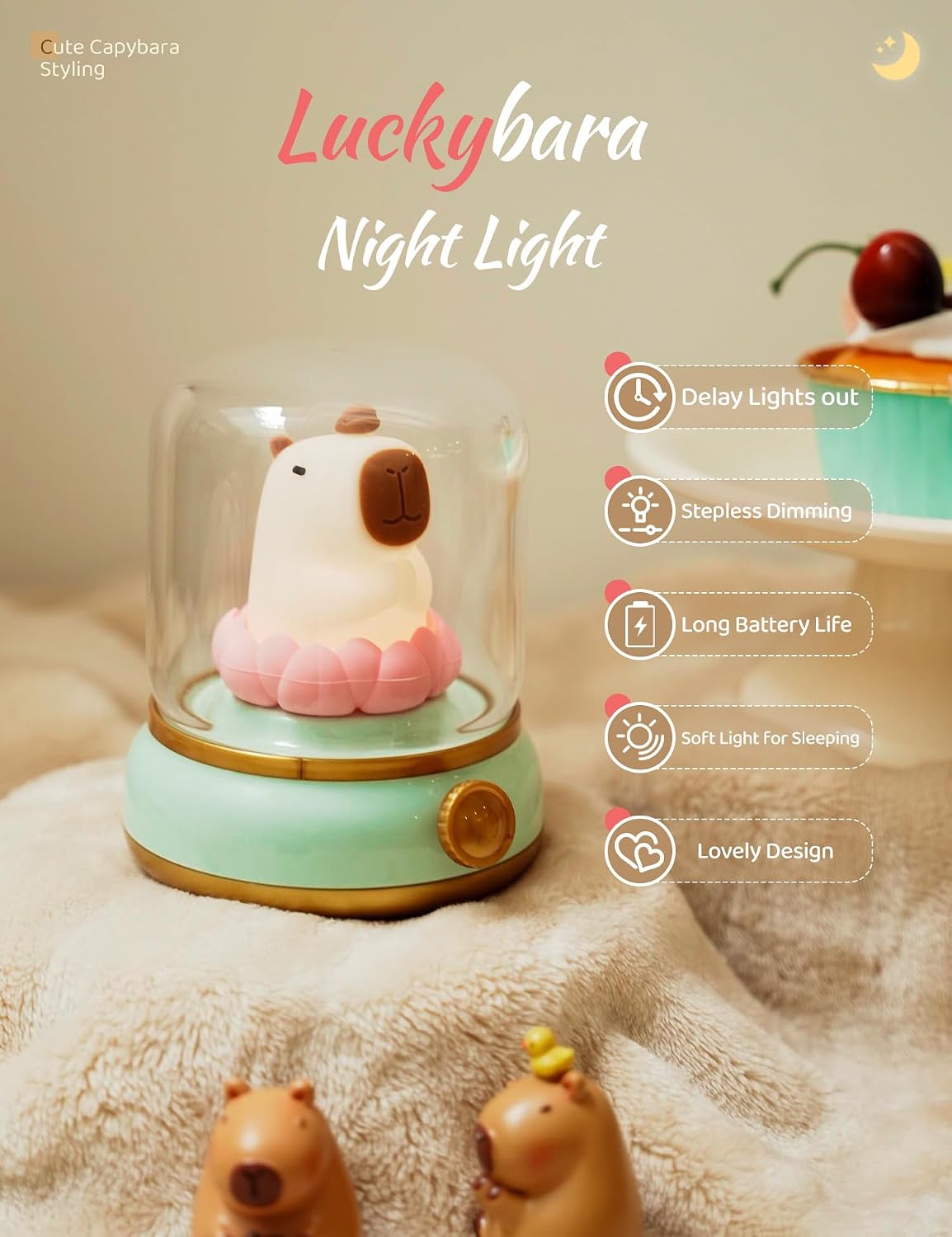 WANIDEA Night Light for Kids, Rechargeable Night Light for Bedroom | Stepless Dimming, Retro Flame, Room Decor, Warm Candlelight, Gifts for Kids, Bedside Lamp With USB-C Charging Cable