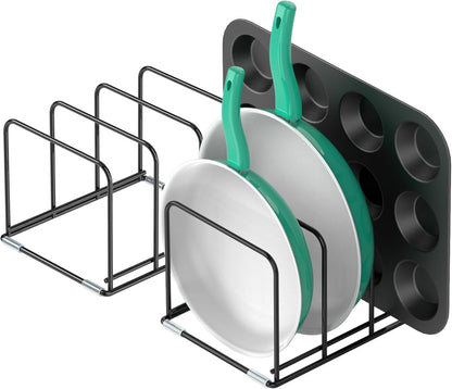 Kitchen Cabinet Organizer, Steel Cookware Holder, Divided Holder with 5 Slots for Skillets Baking Tray and Chopping Board Rack - Baking Pan Holder Storage (1 PC)