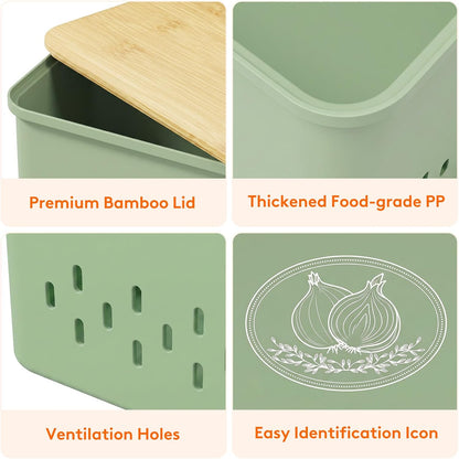Lifewit Plastic Potato and Onion Storage Bin Box, Set of 3, White | Stackable Garlic Keeper, Vegetable Container Box, Aerating Holes & Lid for Pantry Countertop