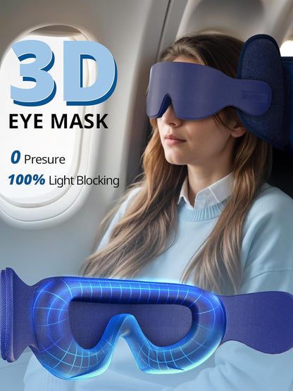 Inspireyes Travel Pillows for Airplanes, 360° Head Support for Long Flight, Soft Airplane Pillow with 3D Eye Mask for Sleeping, Stop Bobblehead, Airplane Headrest Gadgets, Light Black