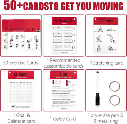 Bodyweight Workout Cards for Women & Men-50 Bodyweight Workout Cards，Includes 2 Rings& Dry-Erase for Easy Organization-Home, Gym or Studio (Bodyweight)