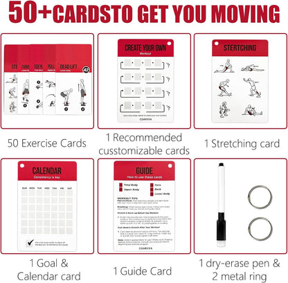 Bodyweight Workout Cards for Women & Men-50 Bodyweight Workout Cards，Includes 2 Rings& Dry-Erase for Easy Organization-Home, Gym or Studio (Bodyweight)