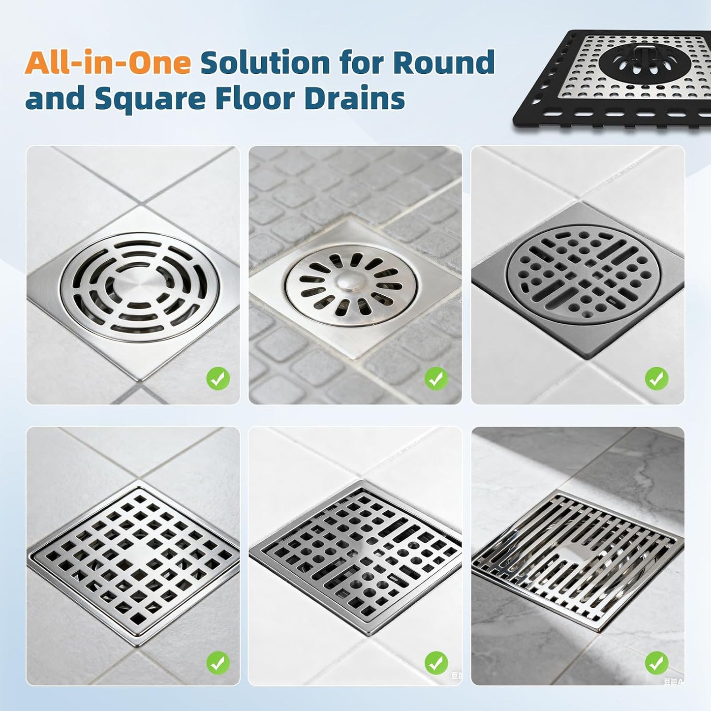 Hibbent Upgraded Shower Drain Hair Catcher for Bathroom Floor 4" Drain, Anti-Clogging Shower Drain Cover, Stainless Steel & Silicone Drain Strainer with Handle, Shower Drain Protector, Grey