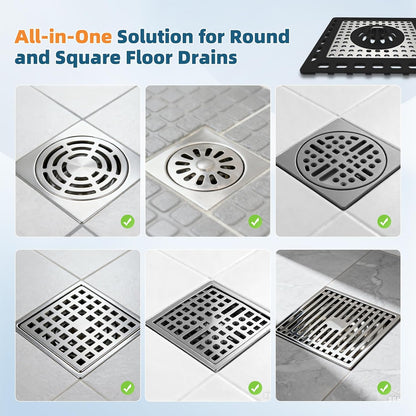Hibbent Upgraded Shower Drain Hair Catcher for Bathroom Floor 4" Drain, Anti-Clogging Shower Drain Cover, Stainless Steel & Silicone Drain Strainer with Handle, Shower Drain Protector, Grey