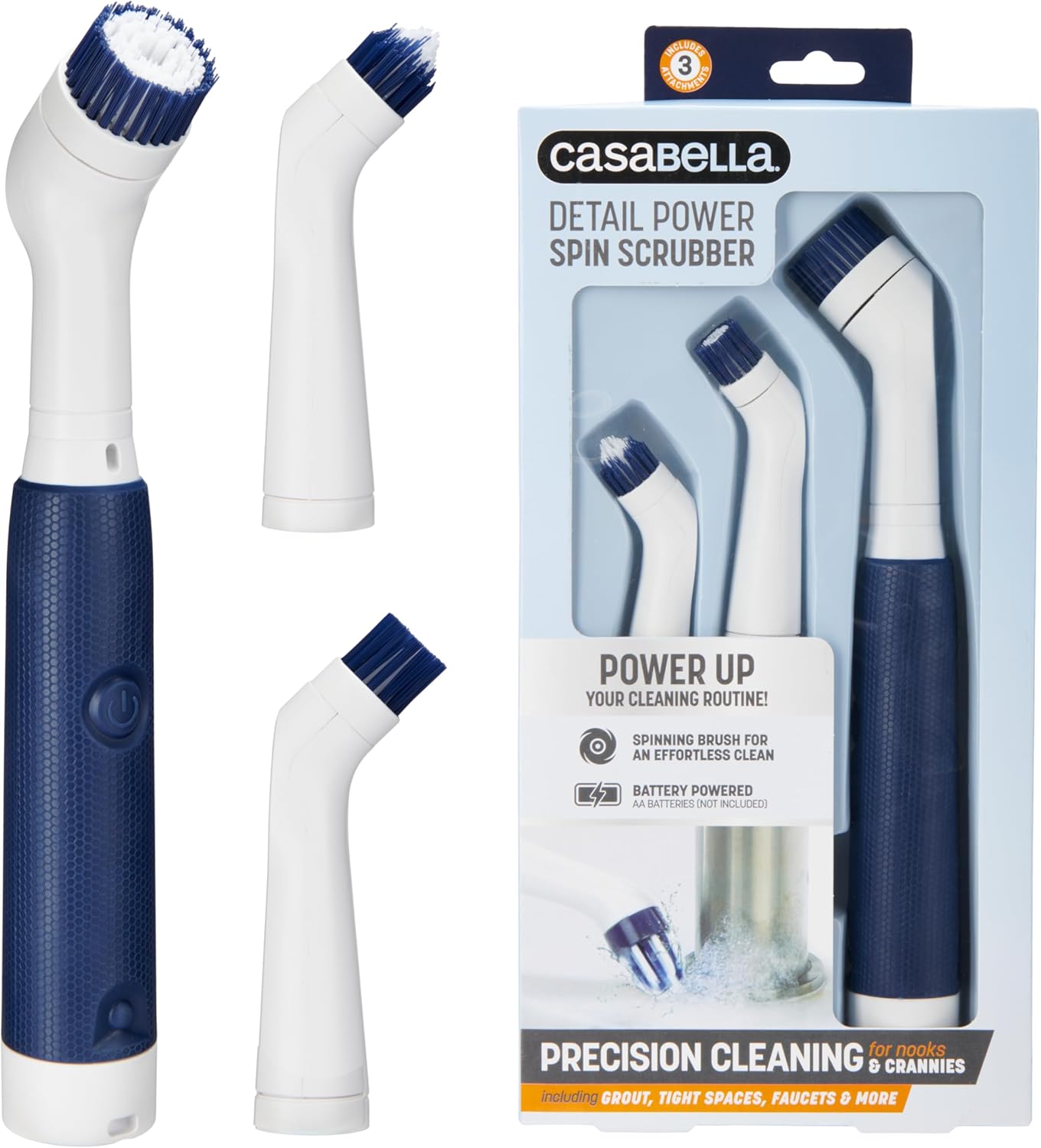 Casabella Power Spin Scrubber, Extendable to 47.5” – Cordless Electric Cleaner for Shower, Kitchen, Bathroom, Tile, Tub, Car, Deck - Rechargeable Spin Brush with Adjustable Brush Head & 4 Attachments