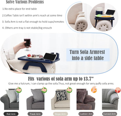 Nnewvante Couch Cup Holder Tray, 3 in 1 Large 15.36"x9.85" Acacia Wood Sofa Arm Clip on Tray Table with 360°Rotated Phone Holder on Armrest