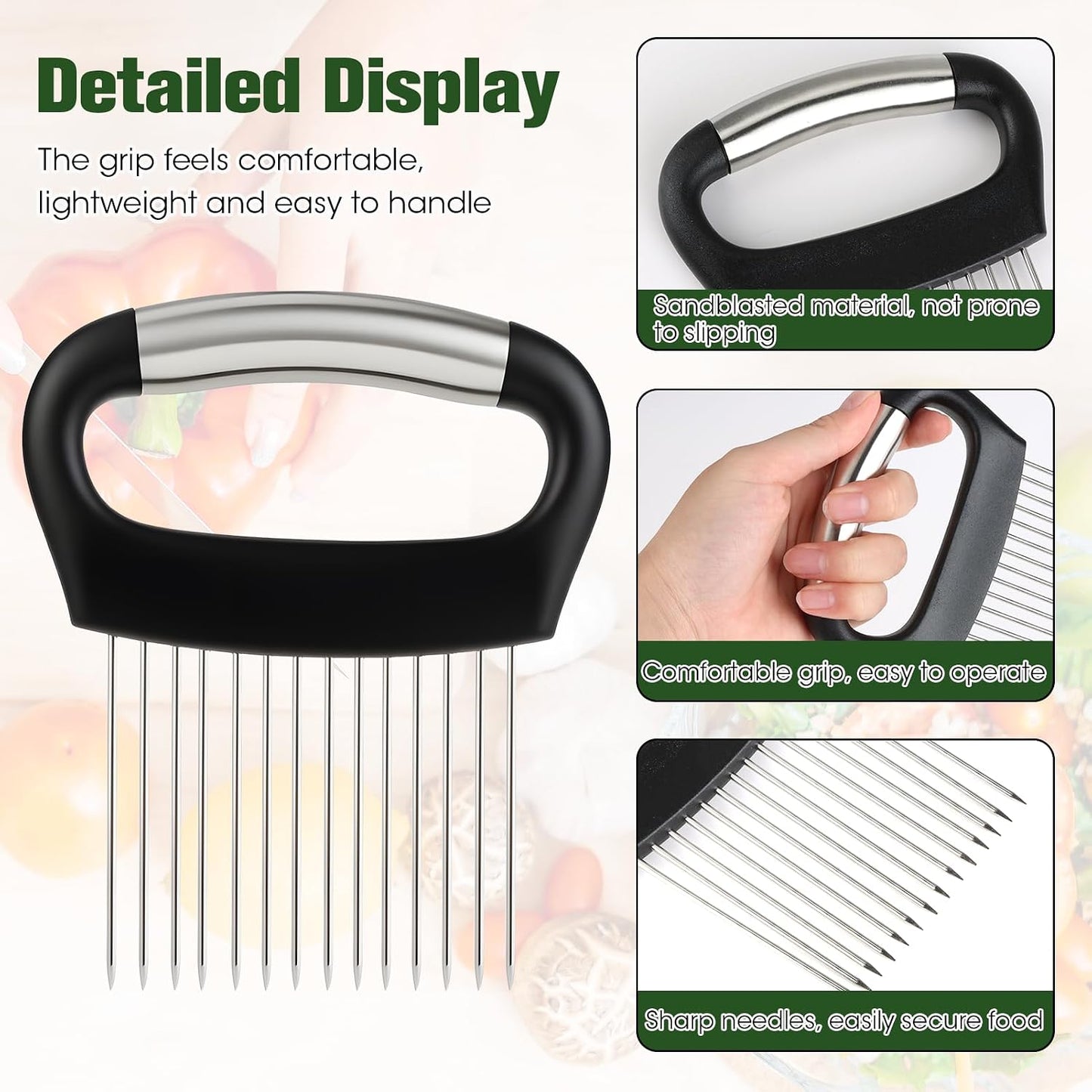 1 Pcs Onion Holder Slicer - Stainless Steel Onion Slicers Tool with Comfort Grip, Secure Onions Slicer for Even Slicing, Ideal for Home Kitchens, Meal Prep & Cooking Enthusiasts