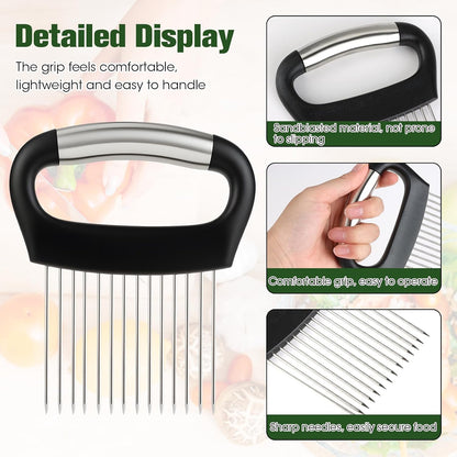 1 Pcs Onion Holder Slicer - Stainless Steel Onion Slicers Tool with Comfort Grip, Secure Onions Slicer for Even Slicing, Ideal for Home Kitchens, Meal Prep & Cooking Enthusiasts
