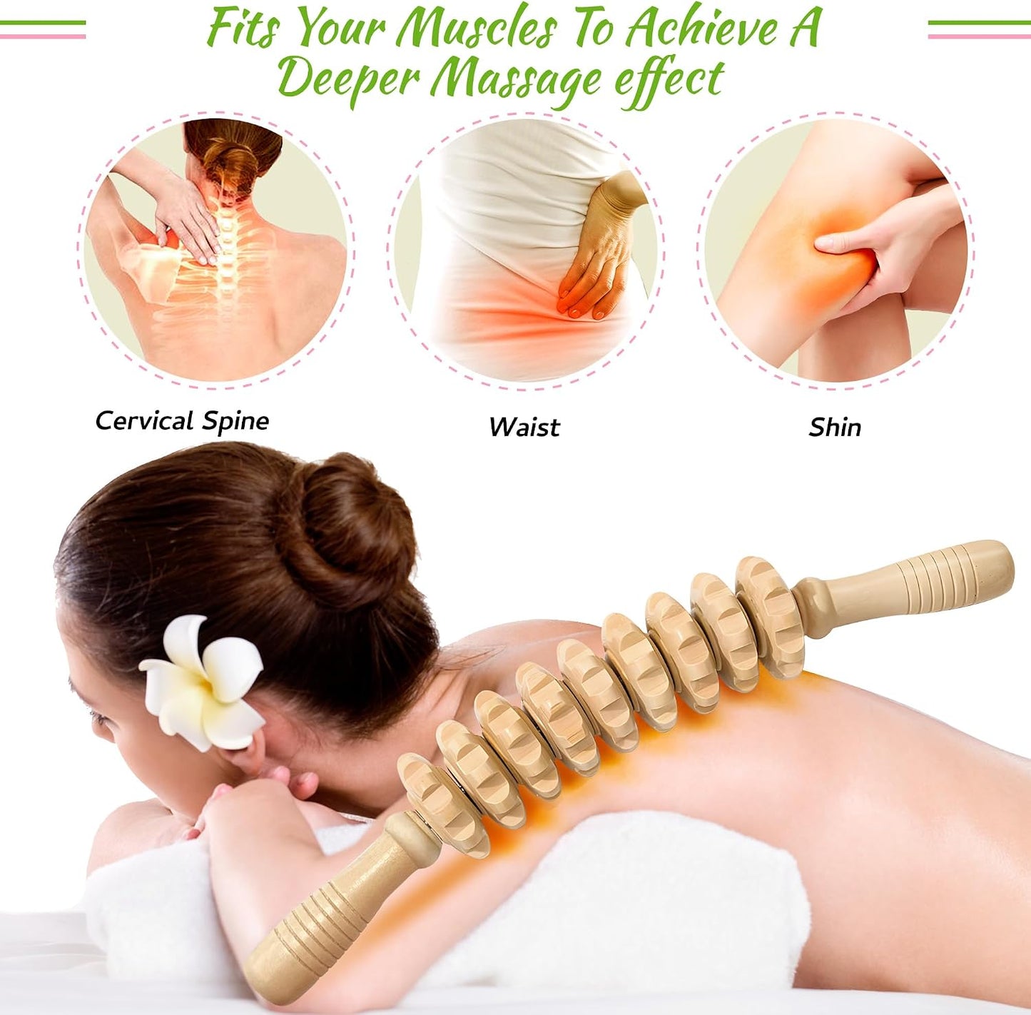Manual Wood Therapy Massage Stick, Wooden Cellulite Muscle Roller for Legs | Body Sculpting, Lymphatic Drainage Massager, Wooden Massage Tools for Trigger Points Relief, Sore Muscle Recovery