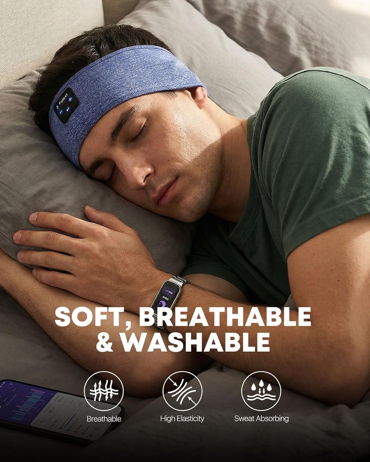 Sleep Headphones Bluetooth 5.4 Headband, Wireless Sleep Headphones with Ultra-Thin HD Stereo Speakers for Side Sleepers, Sweatproof Sports Headband for Workout Yoga Running Cool Gadget Unique Gifts