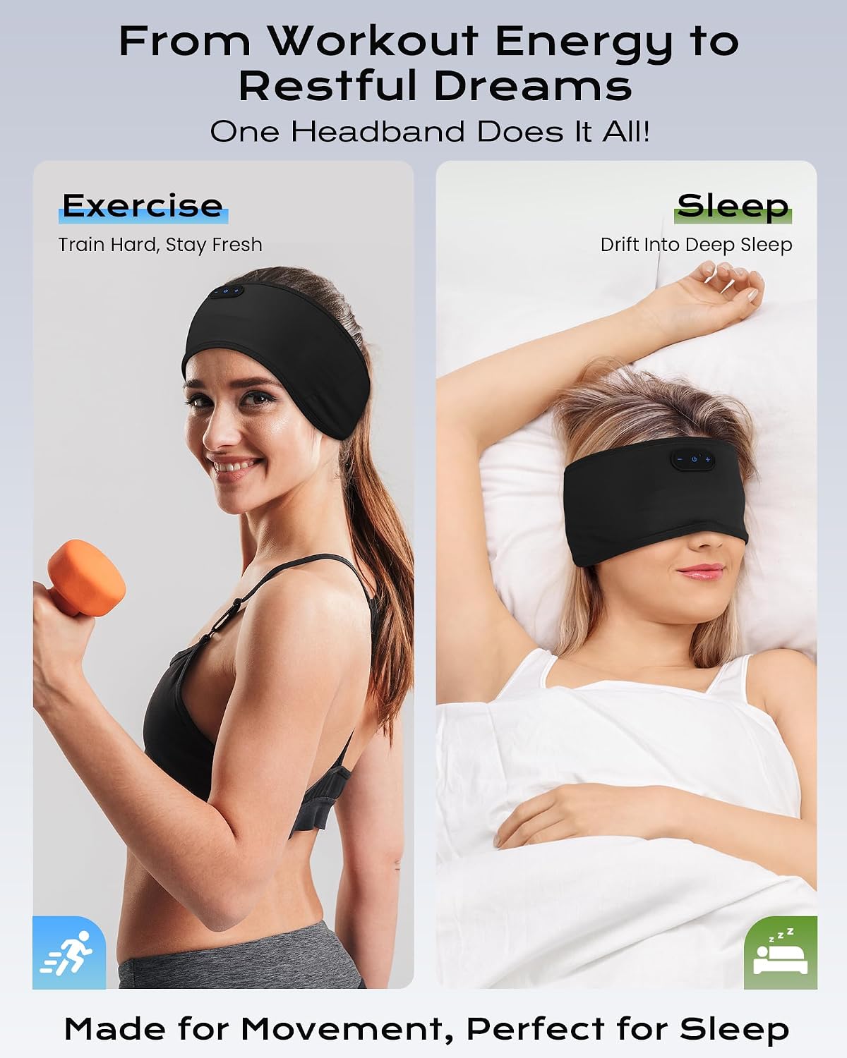 MUSICOZY Sleep Headphones Bamboo Bluetooth Headband for Side Sleepers