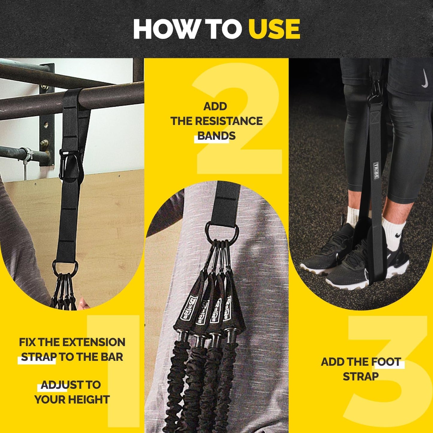 Pull Up Assistance Bands Set with 4 Levels, Adjustable Strap and Foot Rest | 50–200 lb stackable pull-up assistance, nylon-sleeved bands, adjustable support, reduced snap-back risk