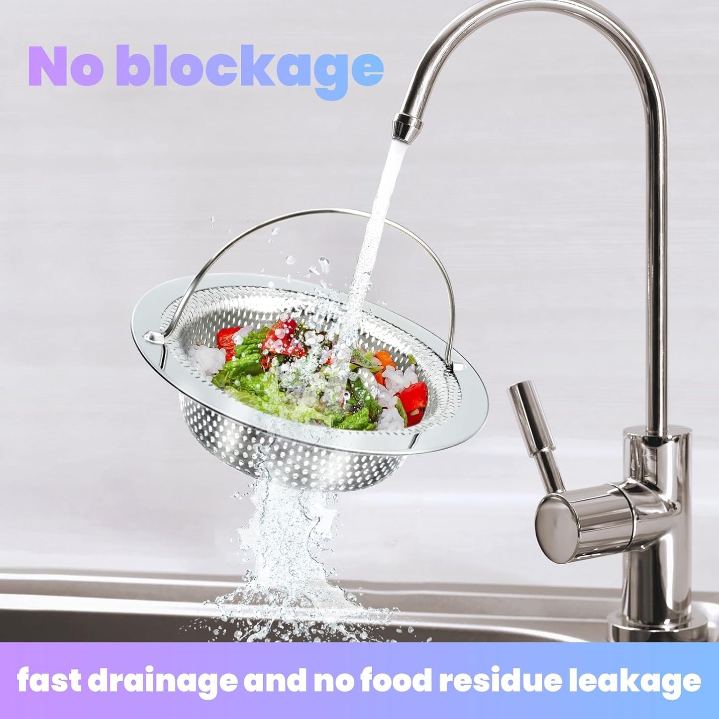 2 Pack Kitchen Sink Drain Strainer with Handle, Stainless Steel Large Kitchen Sink Drain Basket Food Catcher, Outer Diameter 4.5 Inch, Rust Free