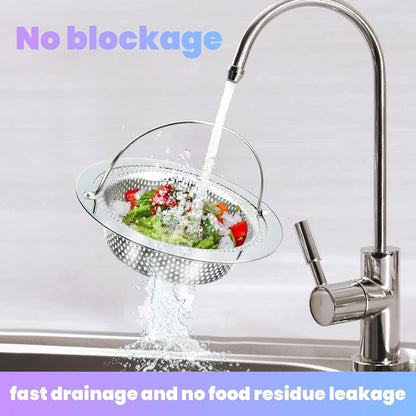 2 Pack Kitchen Sink Drain Strainer with Handle, Stainless Steel Large Kitchen Sink Drain Basket Food Catcher, Outer Diameter 4.5 Inch, Rust Free
