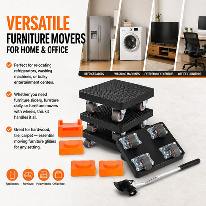 New Upgrade Furniture Sliders Furniture Movers with 4 Wheels, Furniture Lift Mover Tool Set with 360° Rotatable, Furniture Dolly for Moving Heavy Duty Sofa, Bed, Maximum Load 850LBS