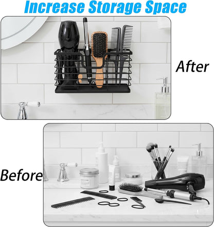 Nicunom Hair Dryer Holder, 3 in 1 Hair Tool Organizer Wall Mounted/Cabinet Door Blow Bathroom Organizer Ajustable Wire Storage Basket for Curling Iron, Flat Iron, Straightener, Styling Tools