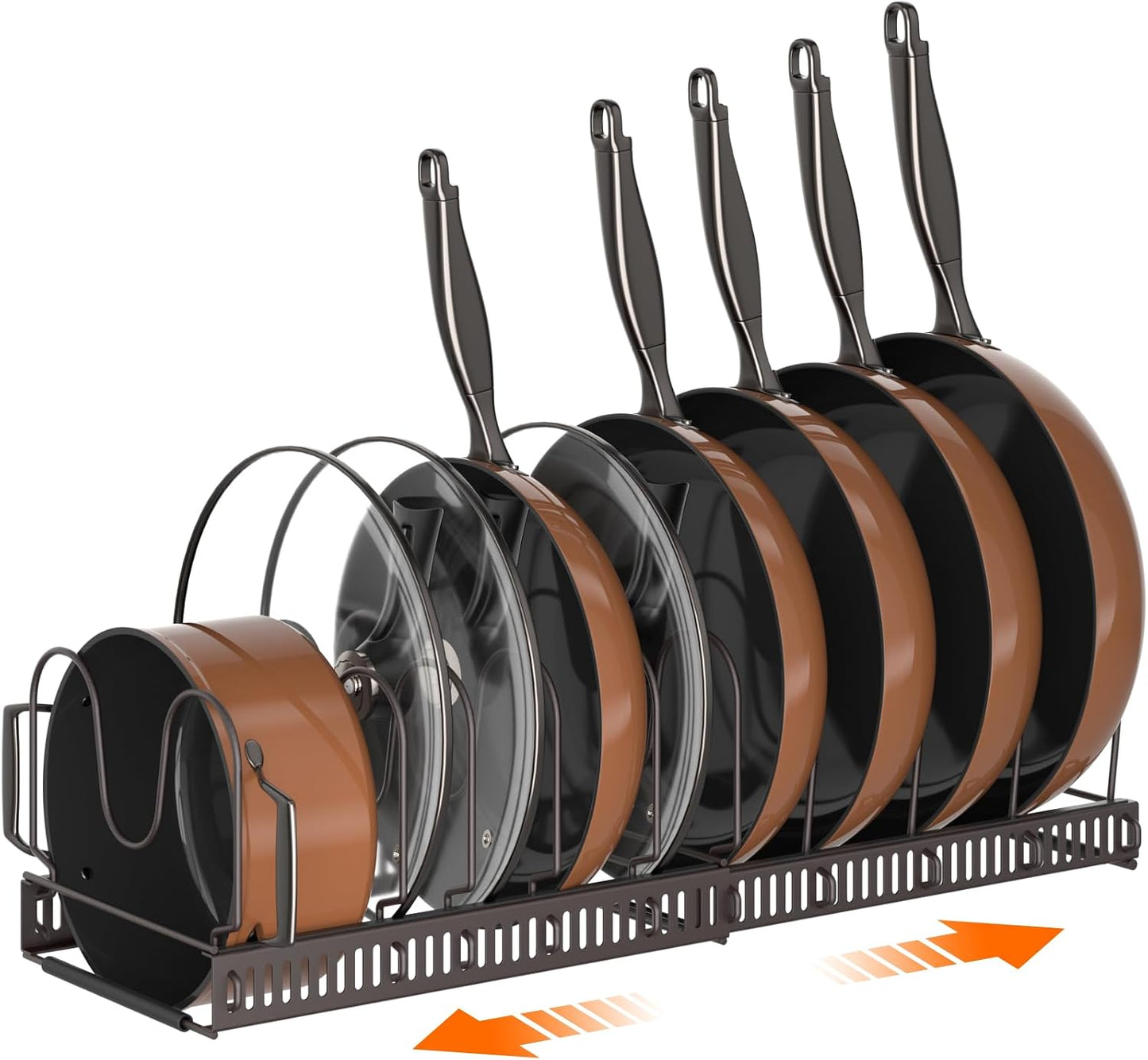 MUDEELA Expandable Pot Pan Lid Organizers inside Cabinet, 10 Divider-Black | Expandable 11.8–22.9", 10 Adjustable Divider, Tool-Free Assembly, Non-Slip, Scratch-Proof, For Pan Lid Cutting Board Bakeware