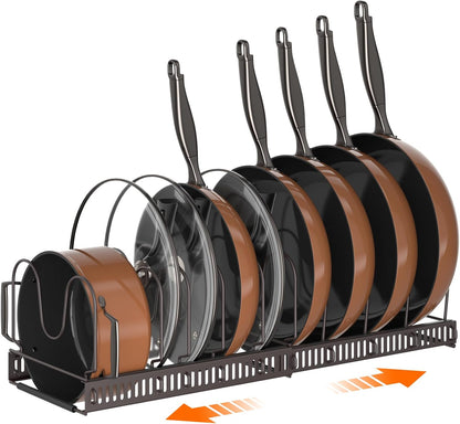 MUDEELA Expandable Pot Pan Lid Organizers inside Cabinet, 10 Divider-Black | Expandable 11.8–22.9", 10 Adjustable Divider, Tool-Free Assembly, Non-Slip, Scratch-Proof, For Pan Lid Cutting Board Bakeware