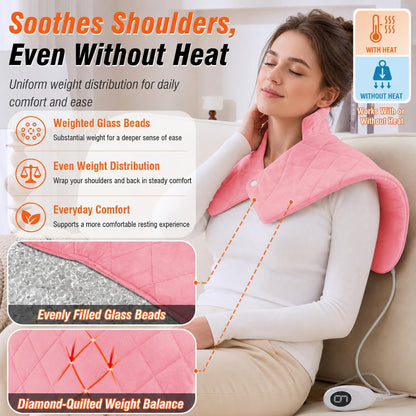 Shoulder Heating Pad for Neck and Shoulders and Back, Fathers Gifts for Men Husband, Birthday Gifts for Women Men Her, Weighted Heating Pad for Neck with 9 Heat Options 4 Auto-Off Timer, Grey